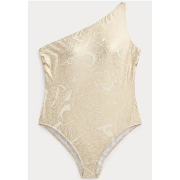Ralph Lauren Swim One-Piece Swimsuit Lux Paisley Gold Foil One Shoulder Swimwear - Picture 3 of 9